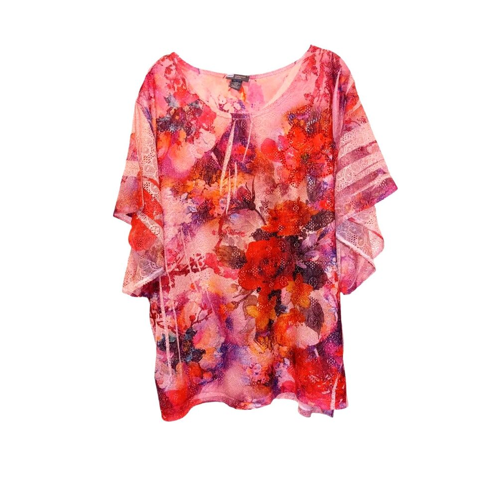 Liz & Me Collection Floral Butterfly Sleeve Layered Top Size 3X Summerwear Work